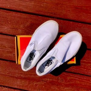 Vans off the Wall white slip ons